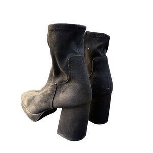 Rouge Helium Black Suede Platform Block Heel Ankle Boots